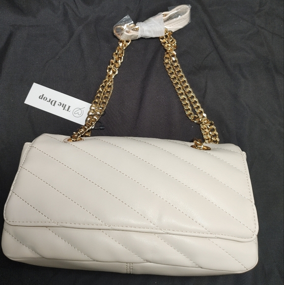 The Drop Cream Quilted Shoulder Bag with Gold Chain - Picture 2 of 11